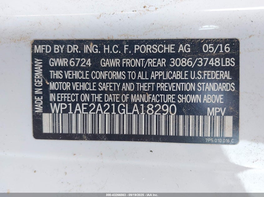 2016 PORSCHE CAYENNE E-HYBRID S - WP1AE2A21GLA18290