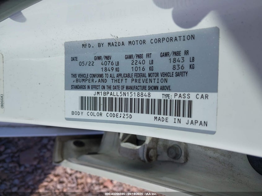 2022 MAZDA MAZDA3 PREFERRED JM1BPALL5N1518848