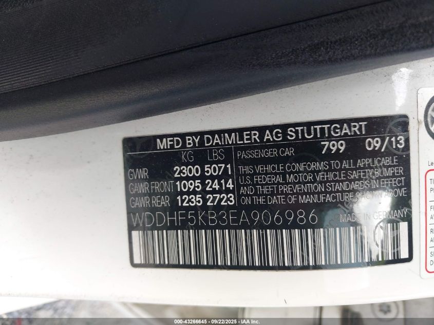 2014 Mercedes-Benz E 350 VIN: WDDHF5KB3EA906986 Lot: 43266645