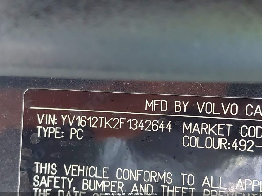 2015 VOLVO S60 T5 PREMIER - YV1612TK2F1342644