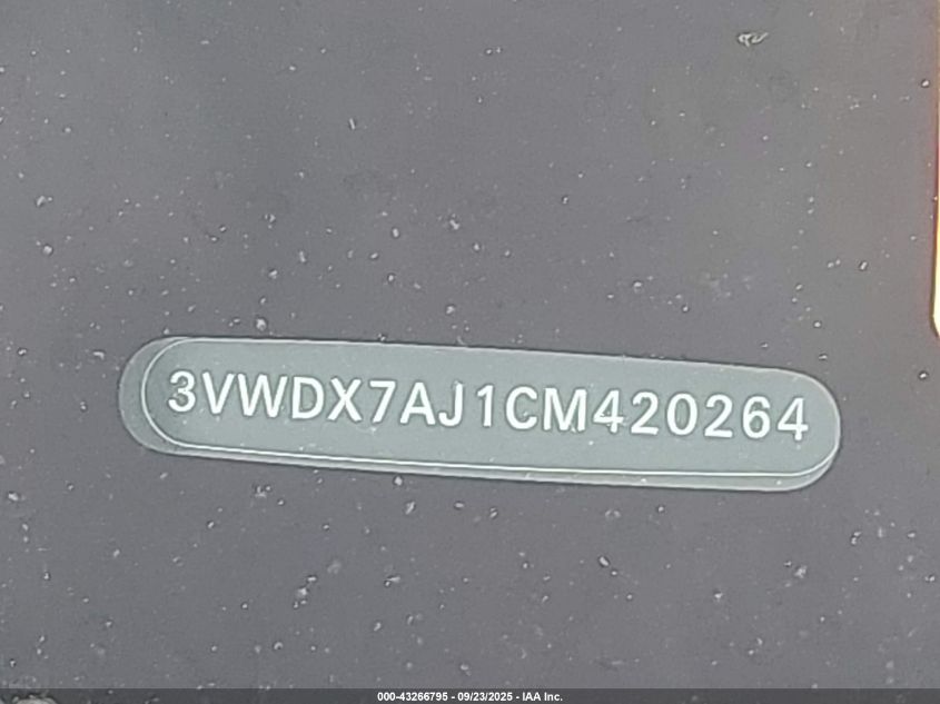 2012 Volkswagen Jetta 2.5L Se VIN: 3VWDX7AJ1CM420264 Lot: 43266795
