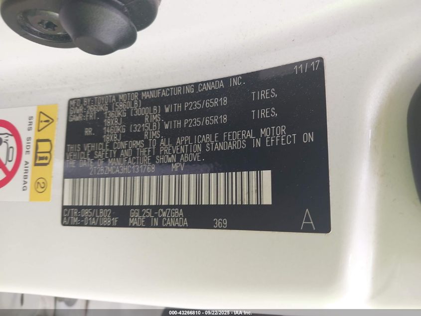 2017 Lexus Rx 350 VIN: 2T2BZMCA3HC131768 Lot: 43266810