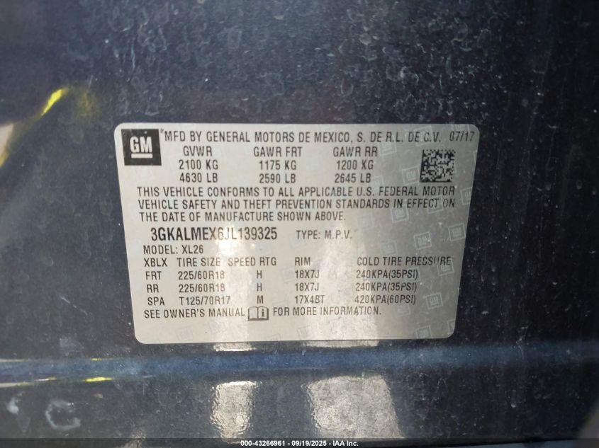 2018 GMC Terrain Sle VIN: 3GKALMEX6JL139325 Lot: 43266961