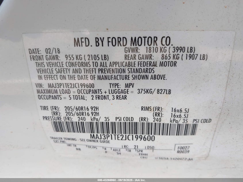 2018 FORD ECOSPORT SE - MAJ3P1TE2JC199600