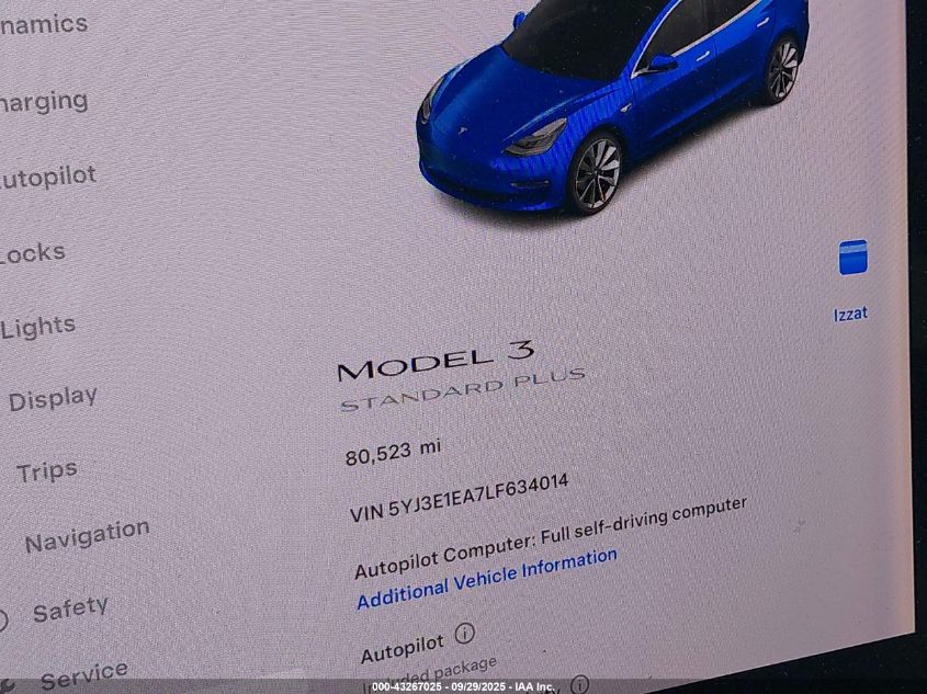 2020 Tesla Model 3 Standard Range Plus Rear-Wheel Drive/Standard Range Rear-Wheel Drive VIN: 5YJ3E1EA7LF634014 Lot: 43267025