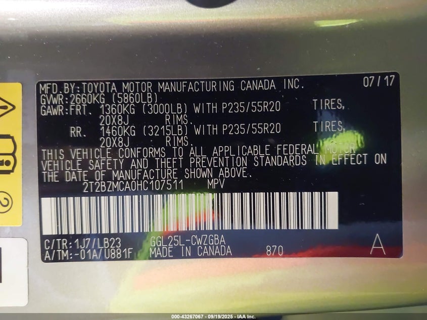 2017 LEXUS RX 350 - 2T2BZMCA0HC107511