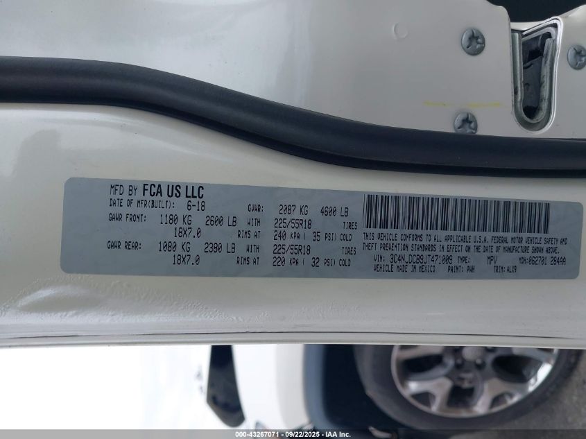 2018 Jeep Compass Limited 4X4 VIN: 3C4NJDCB9JT471009 Lot: 43267071