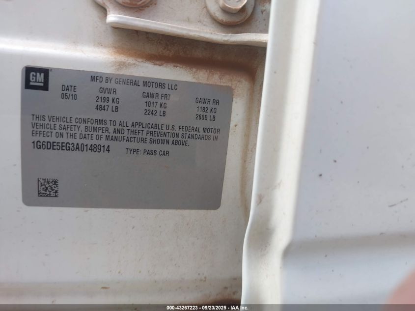 2010 Cadillac Cts Luxury VIN: 1G6DE5EG3A0148914 Lot: 43267223