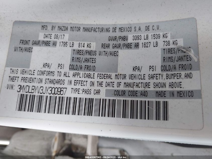 2018 Toyota Yaris Ia VIN: 3MYDLBYV3JY300967 Lot: 43267362