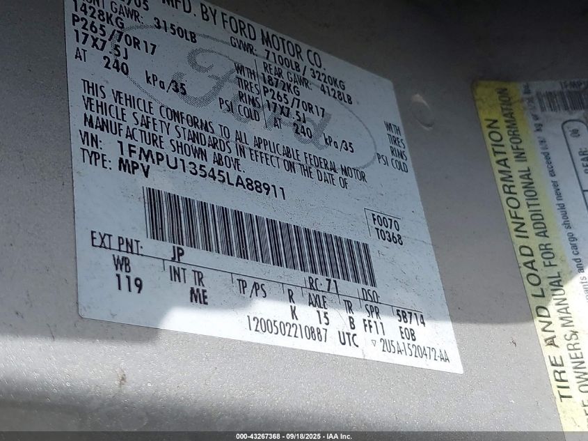 2005 Ford Expedition Xls VIN: 1FMPU13545LA88911 Lot: 43267368