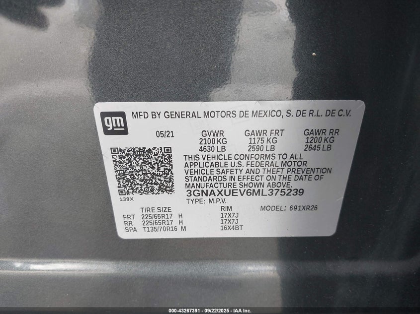 2021 CHEVROLET EQUINOX AWD LT - 3GNAXUEV6ML375239