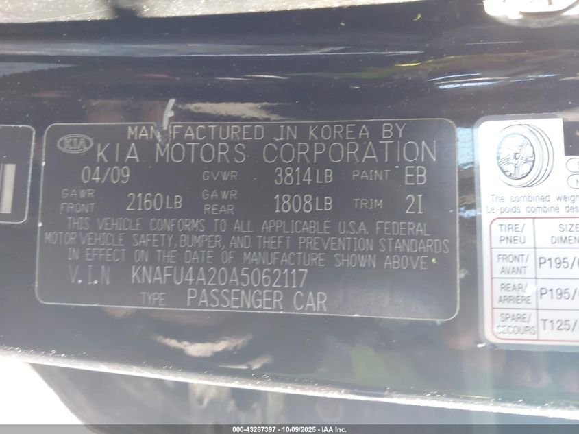 2010 Kia Forte Ex VIN: KNAFU4A20A5062117 Lot: 43267397