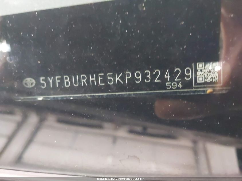 2019 TOYOTA COROLLA LE - 5YFBURHE5KP932429