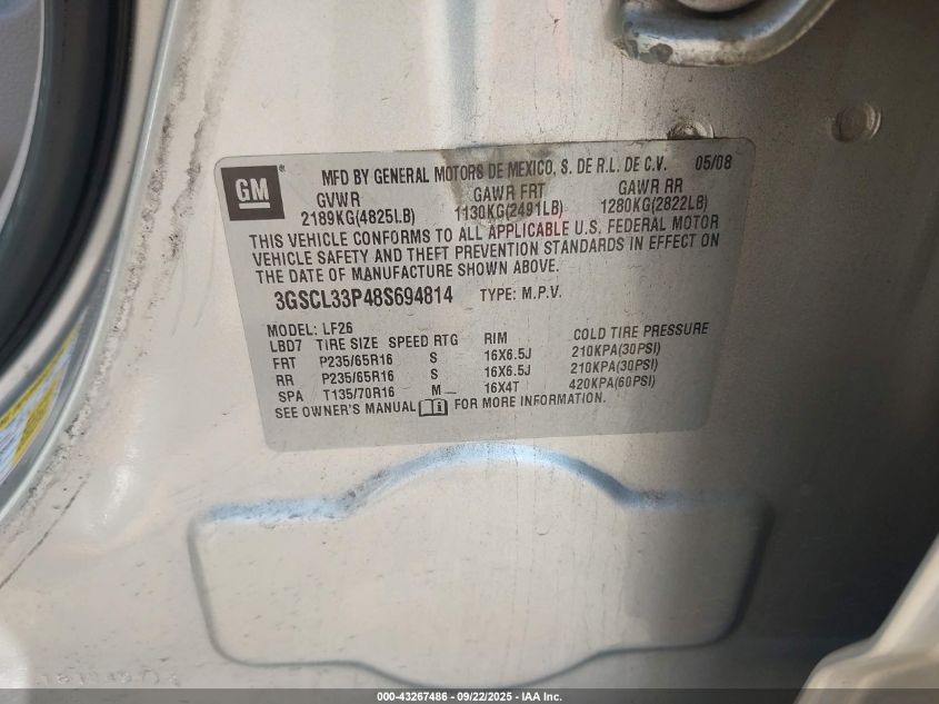 2008 Saturn Vue 4-Cyl Xe VIN: 3GSCL33P48S694814 Lot: 43267486