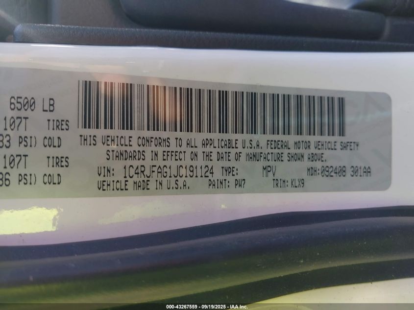 2018 Jeep Grand Cherokee Altitude 4X4 VIN: 1C4RJFAG1JC191124 Lot: 43267559
