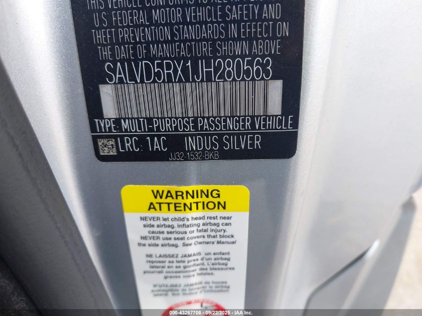 2018 Land Rover Range Rover Evoque Hse Dynamic VIN: SALVD5RX1JH280563 Lot: 43267708