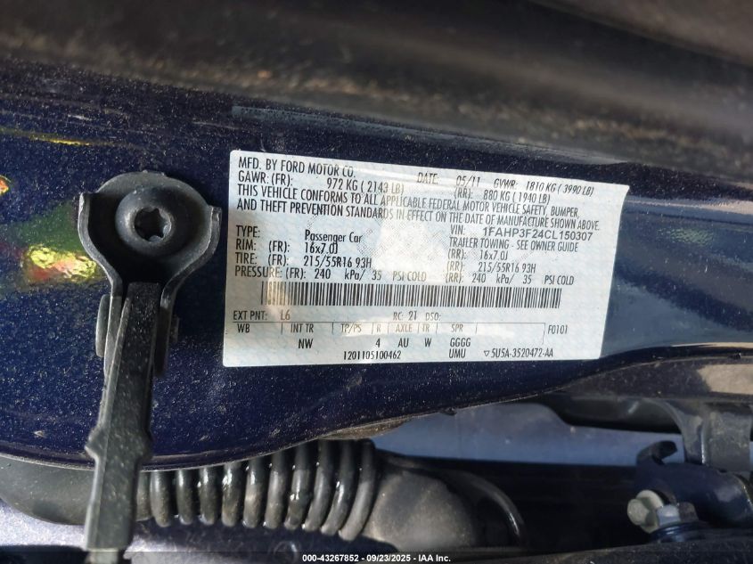 2012 Ford Focus Se VIN: 1FAHP3F24CL150307 Lot: 43267852