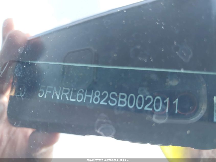 2025 Honda Odyssey Touring VIN: 5FNRL6H82SB002011 Lot: 43267937