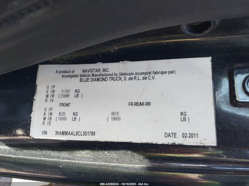 2012 International 4000 4300 VIN: 3HAMMAAL6CL551766 Lot: 43268243