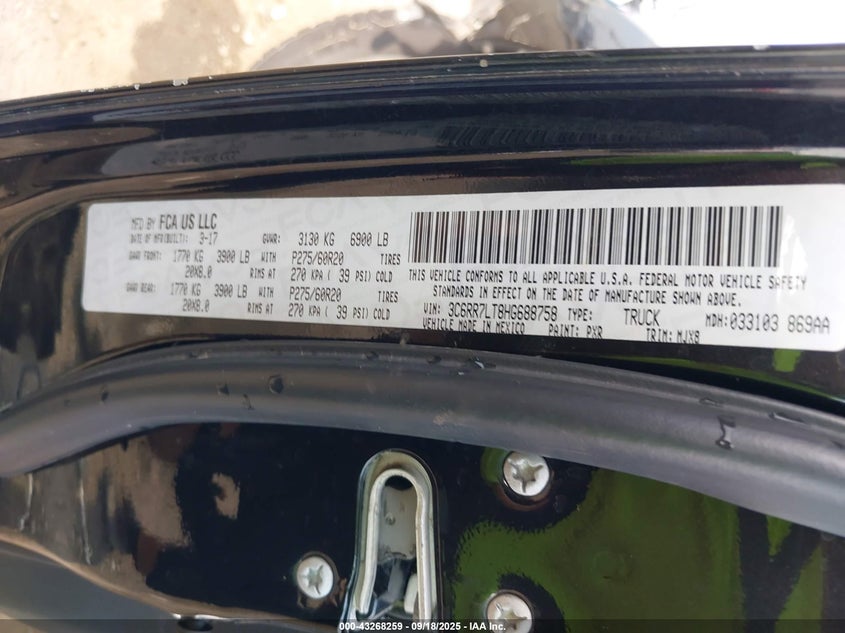 2017 RAM 1500 BIG HORN - 3C6RR7LT8HG688758