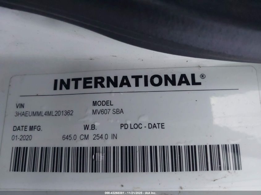 2021 International Mv VIN: 3HAEUMML4ML201362 Lot: 43268381