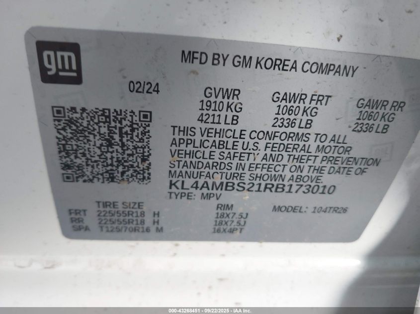2024 Buick Encore Gx Preferred Fwd VIN: KL4AMBS21RB173010 Lot: 43268451