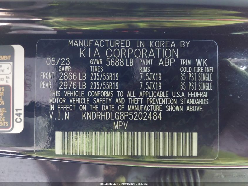 2023 Kia Sorento Hybrid Ex VIN: KNDRHDLG8P5202484 Lot: 43268475