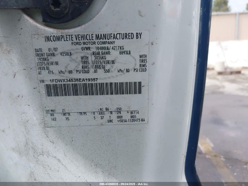 2008 Ford F-350 Chassis Lariat/Xl/Xlt VIN: 1FDWX34538EA19357 Lot: 43268535