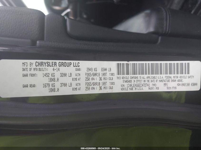 2014 Jeep Grand Cherokee Laredo VIN: 1C4RJEAG6EC472741 Lot: 43268569