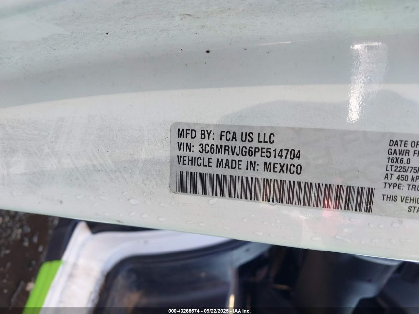 2023 Ram Promaster 3500 Cargo Van High Roof 159 Wb Ext VIN: 3C6MRVJG6PE514704 Lot: 43268574