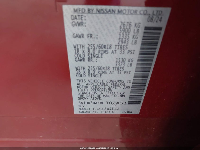 2024 NISSAN PATHFINDER SV FWD - 5N1DR3BAXRC302451