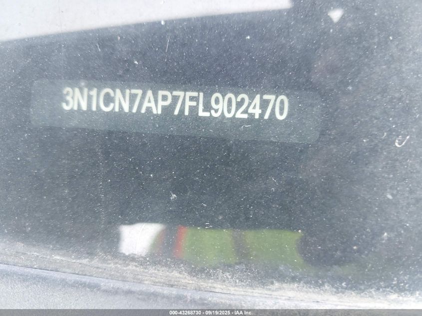 2015 Nissan Versa 1.6 S/1.6 S+/1.6 Sl/1.6 Sv VIN: 3N1CN7AP7FL902470 Lot: 43268730