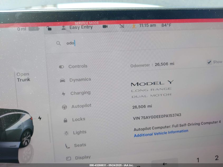 2023 Tesla Model Y Awd/Long Range Dual Motor All-Wheel Drive VIN: 7SAYGDEE0PA153743 Lot: 43268831