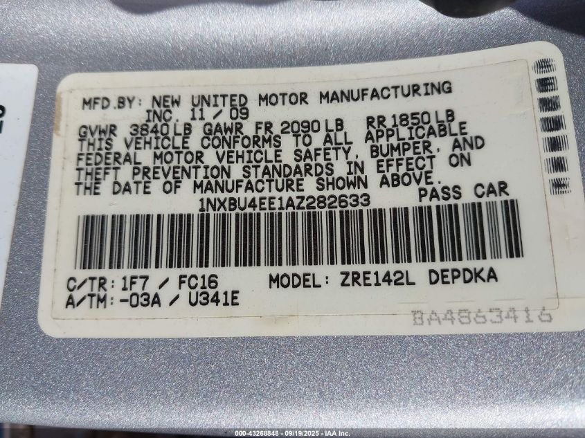 2010 Toyota Corolla Le VIN: 1NXBU4EE1AZ282633 Lot: 43268848