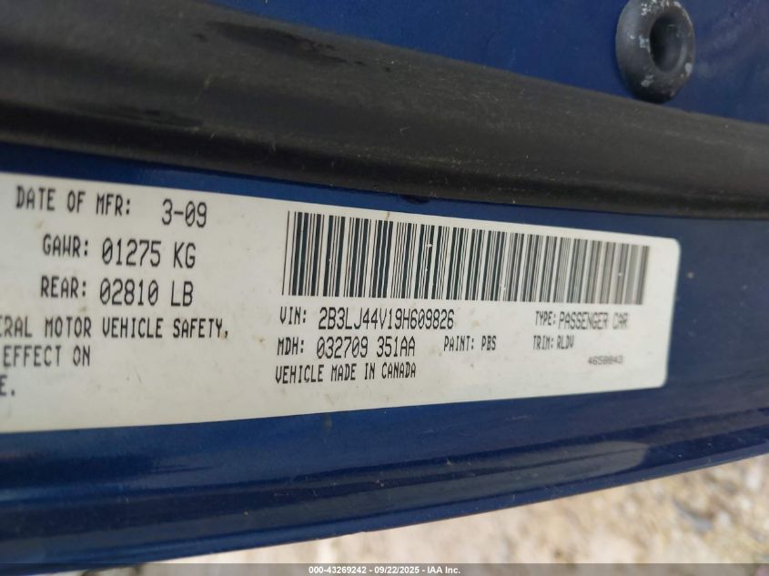 2009 Dodge Challenger Se VIN: 2B3LJ44V19H609826 Lot: 43269242