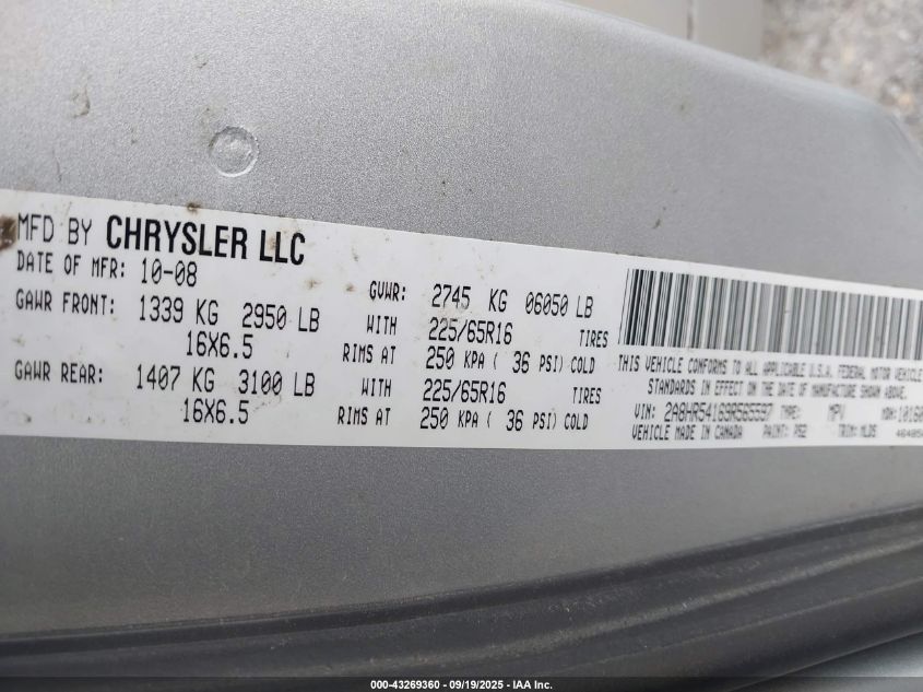 2009 Chrysler Town & Country Touring VIN: 2A8HR54169R565597 Lot: 43269360