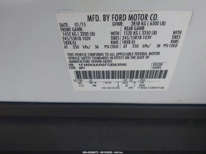 2015 FORD POLICE INTERCEPTOR - 1FM5K8AR6FGB83590