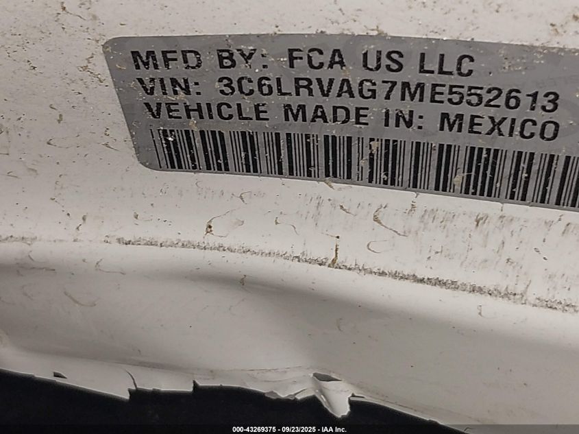 2021 Ram Promaster 1500 Low Roof 136 Wb VIN: 3C6LRVAG7ME552613 Lot: 43269375