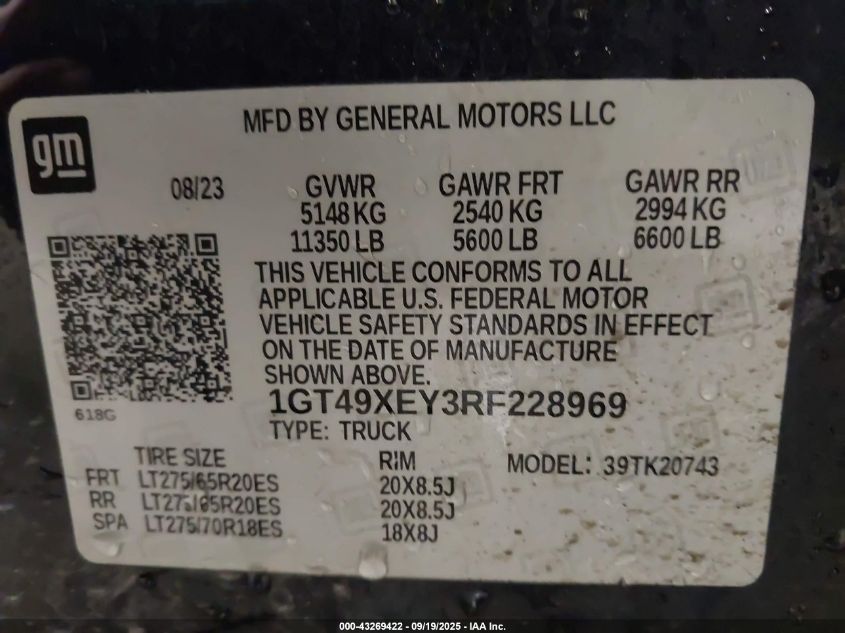 2024 GMC Sierra K2500 Denali Ultimate VIN: 1GT49XEY3RF228969 Lot: 43269422