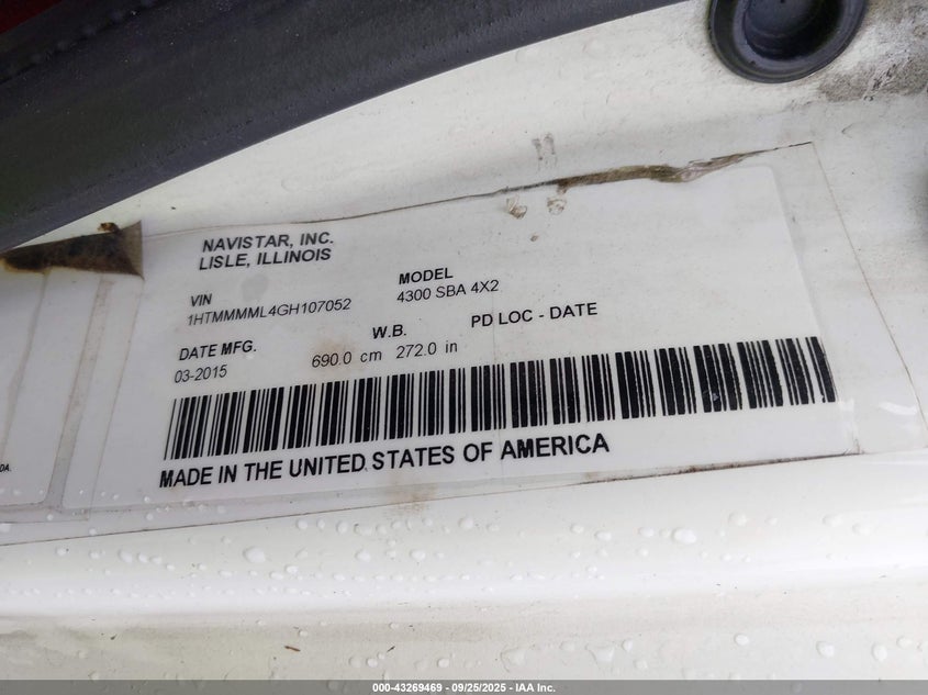 2016 International 4000 4300 VIN: 1HTMMMML4GH107052 Lot: 43269469