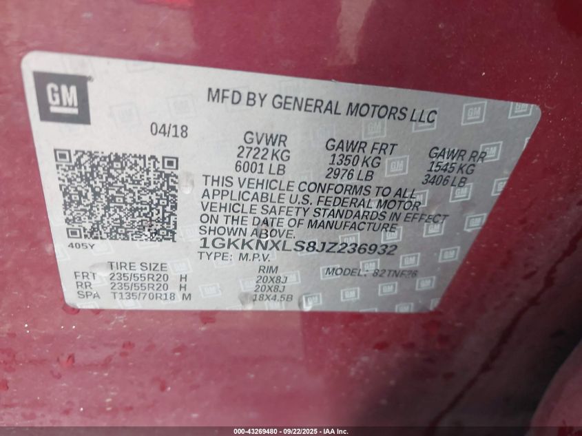 2018 GMC Acadia Denali VIN: 1GKKNXLS8JZ236932 Lot: 43269480