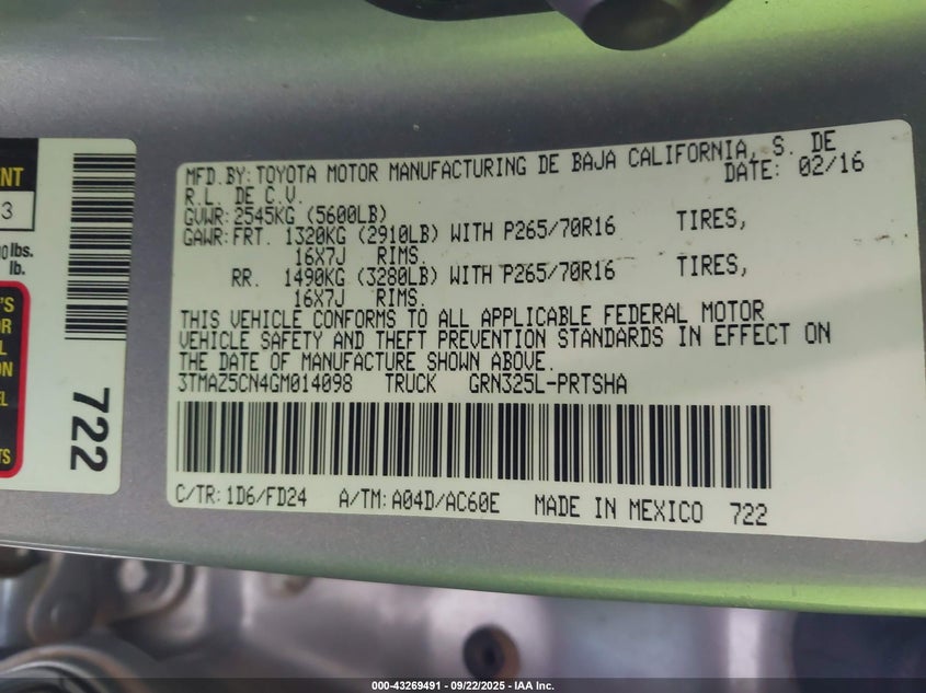 2016 TOYOTA TACOMA TRD OFF ROAD - 3TMAZ5CN4GM014098