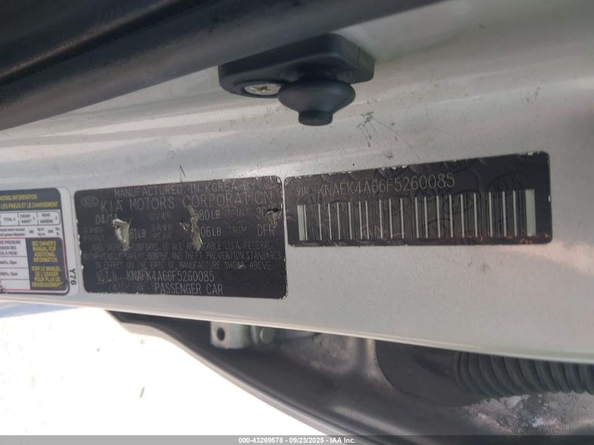 2015 Kia Forte Lx VIN: KNAFK4A66F5260085 Lot: 43269578