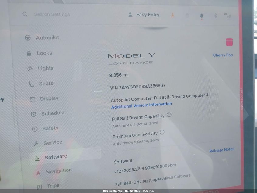 2025 Tesla Model Y Long Range Dual Motor All-Wheel Drive VIN: 7SAYGDED9SA366867 Lot: 43269766