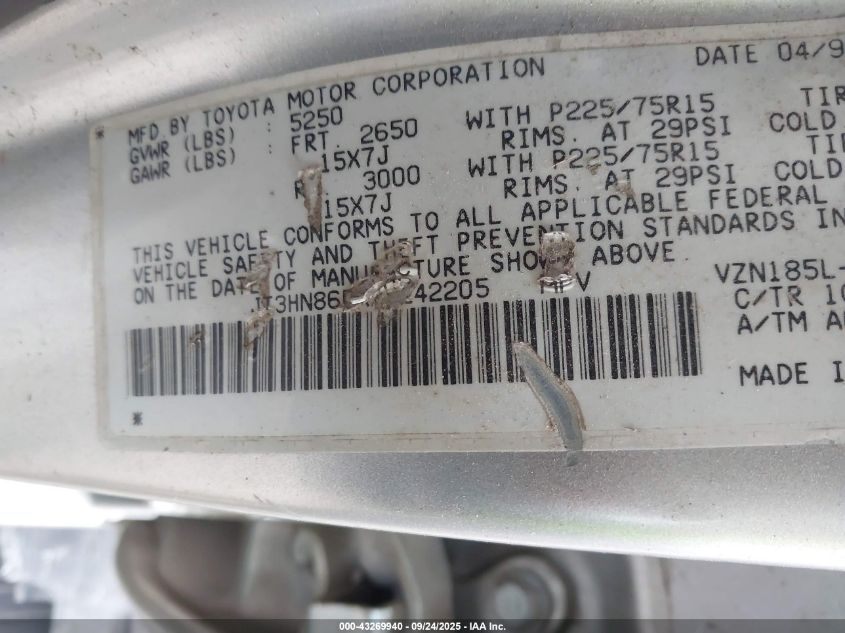 1999 Toyota 4Runner Sr5 V6 VIN: JT3HN86RXX0242205 Lot: 43269940