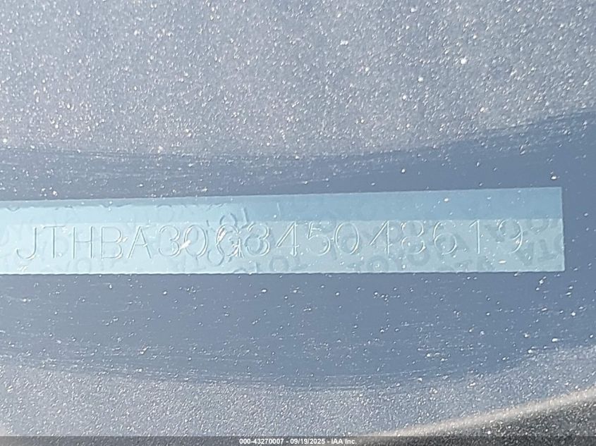 2004 Lexus Es 330 VIN: JTHBA30G345048619 Lot: 43270007