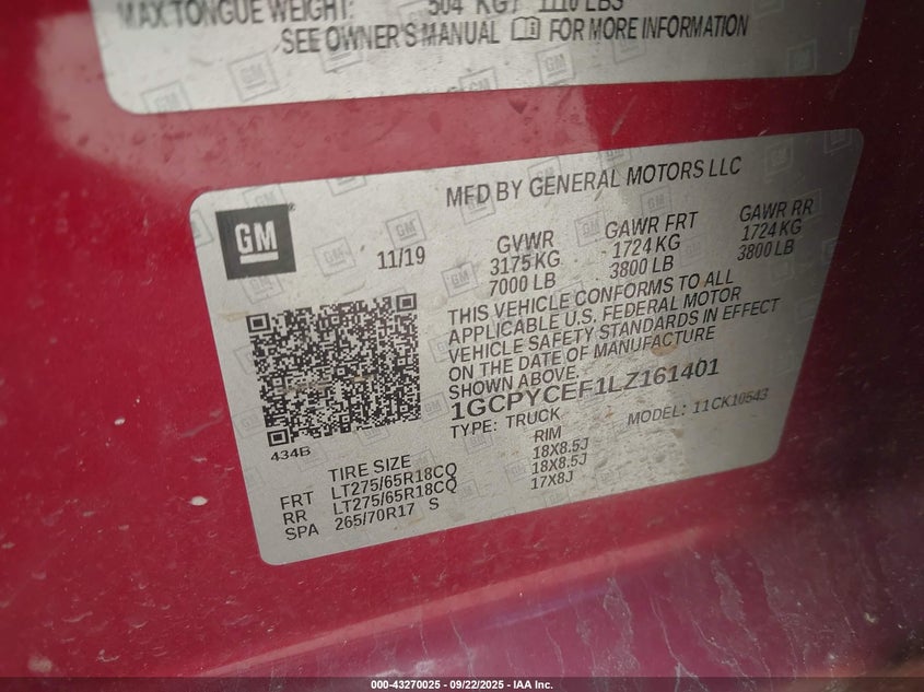 2020 CHEVROLET SILVERADO 1500 4WD  SHORT BED CUSTOM TRAIL BOSS - 1GCPYCEF1LZ161401