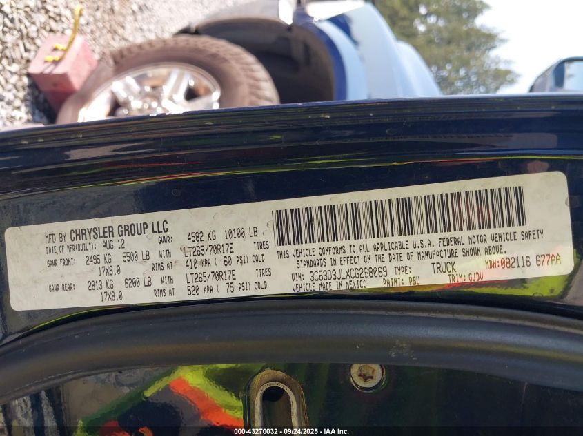 2012 Ram 3500 Laramie VIN: 3C63D3JLXCG268069 Lot: 43270032