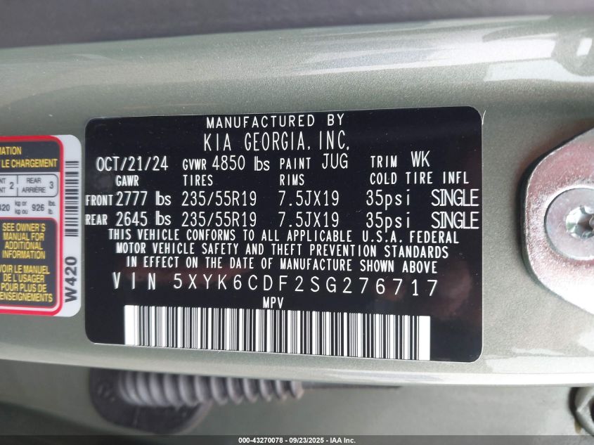 2025 Kia Sportage X-Line VIN: 5XYK6CDF2SG276717 Lot: 43270078