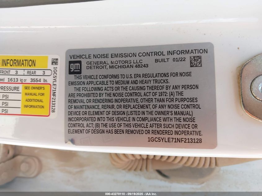 2022 Chevrolet Silverado 2500Hd 4Wd Standard Bed Wt VIN: 1GC5YLE71NF213128 Lot: 43270110